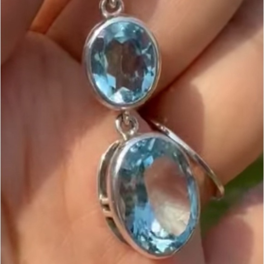 Elegant Sky Blue Topaz Sterling Silver 2” Dangle Earrings. Gorgeous - Picture 3 of 5